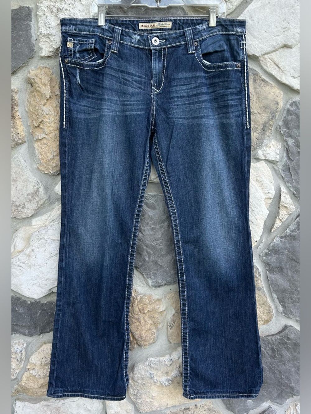 Big Star Womens Jeans Size 34 (18) Maddie Bootcut Thick Stitch Embroidered Denim